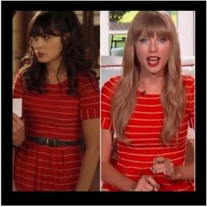 Anthropologie Bordeaux Size Medium Red Striped Fit and Flare Dress Taylor Swift